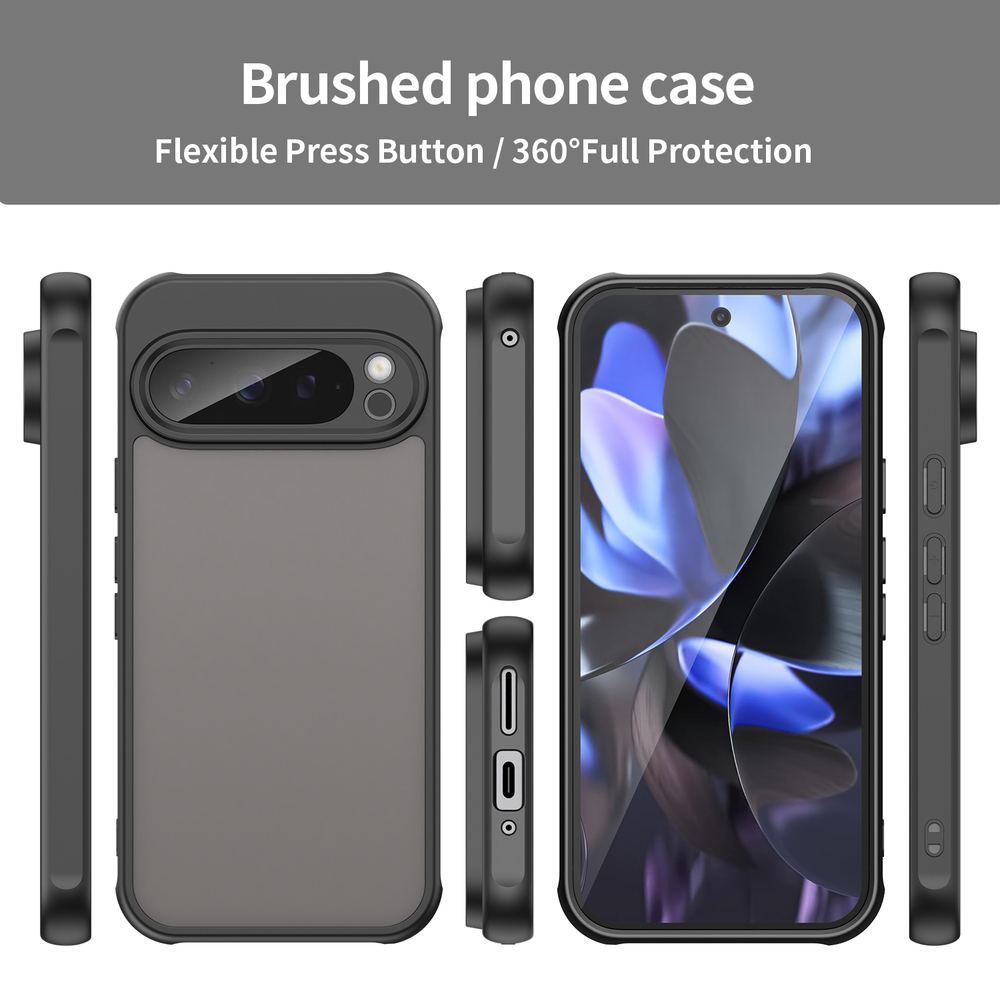 Чехол с черными боковыми рамками для Google Pixel 9 Pro, задняя крышка прозрачная тонированная