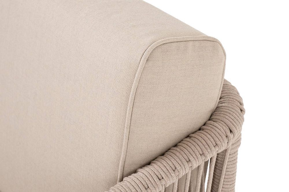 "Канны" левый модуль плетеный из роупа, основание дуб, роуп бежевый круглый, ткань бежевая 052