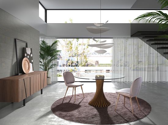 Круглый обеденный стол 1127/RT21042 из закаленного стекла и ореха Испания 