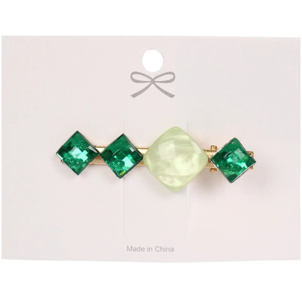 Зажим для волос 1шт на блистере «МИНДАЛЬ», ромбы, цвет зелёный опал, 6*1.5см