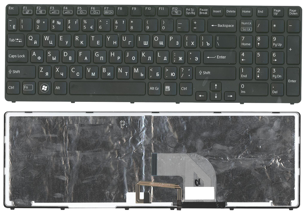 Клавиатура для ноутбука Sony Vaio SVE17 черная с подсветкой с черной рамкой
