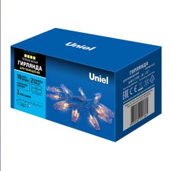 ULD-S0200-010-STB-2AA WARM WHITE IP20 CLIPS Гирлянда светодиодная на батарейках 2AA не в-к. Прищепки. 2м. 10 светодиодов. Теплый белый свет. Провод прозрачный. TM Uniel.