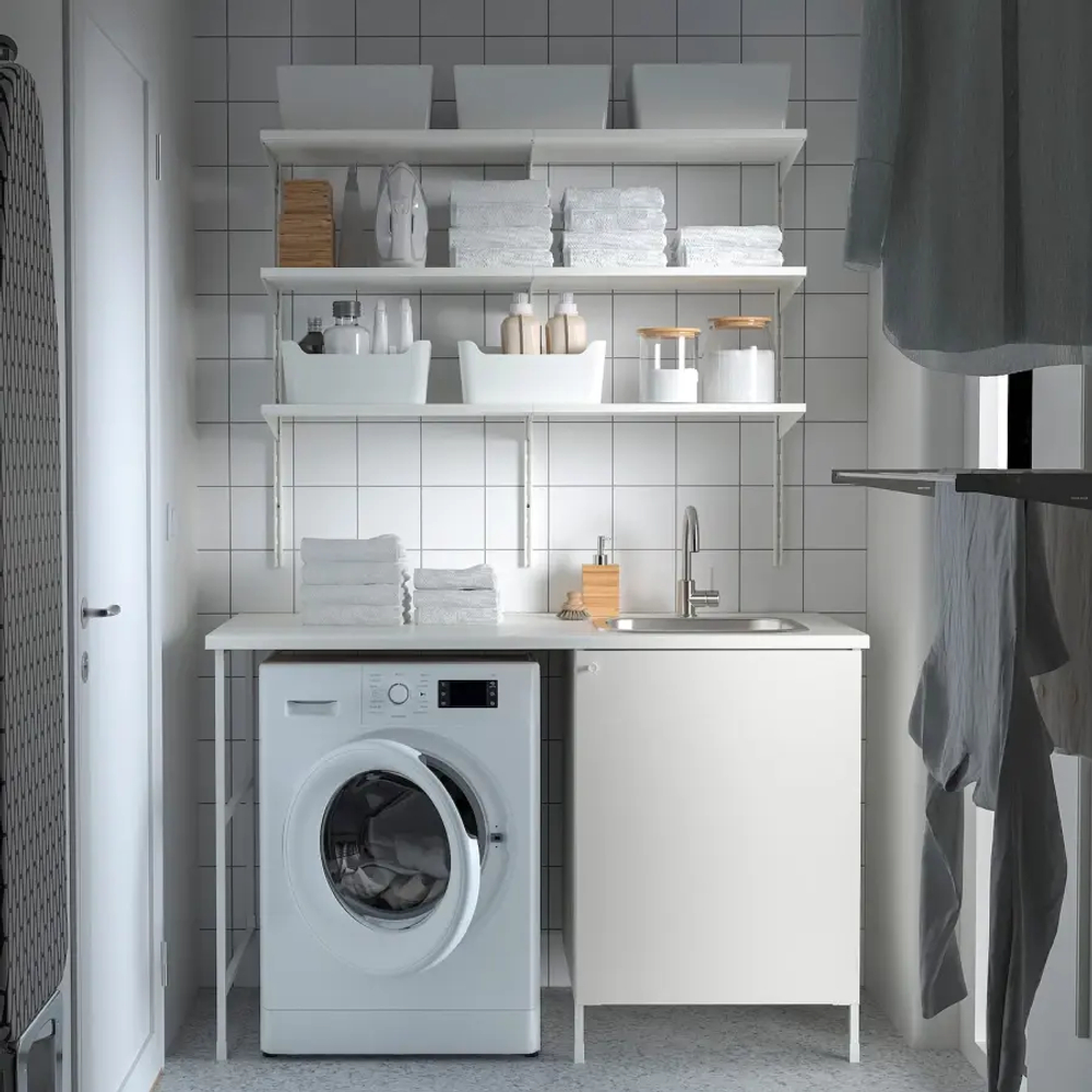 Шкаф под раковину - IKEA ENHET, 139х63.5х90.5 см, белый, ЭНХЕТ ИКЕА