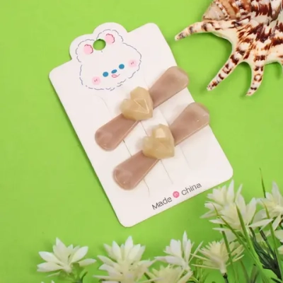 Зажимы для волос 2шт «Chocolate», сердце, цвет как на фото, 6,4*1,6см (блистер и пакет с подвесом)