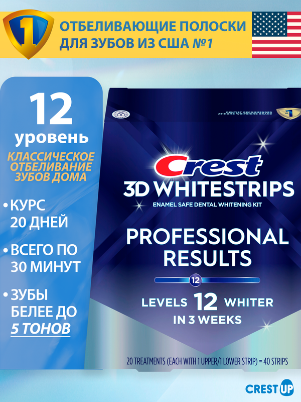 Отбеливающие полоски для зубов Crest 3D Whitestrips Professional Results (Professional White)