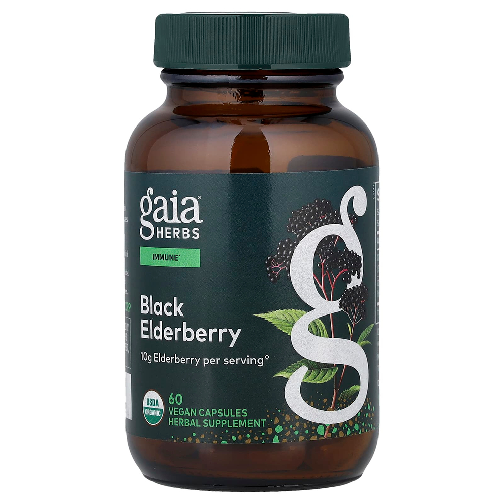 Gaia Herbs, черная бузина, 60 веганских капсул