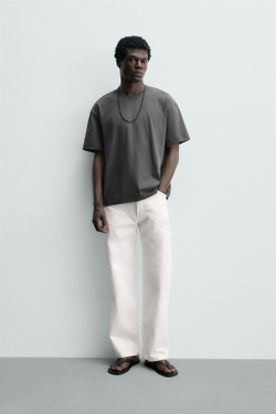 ZARA ФУТБОЛКА RELAXED FIT, ТЕМНЫЙ АНТРАЦИТ