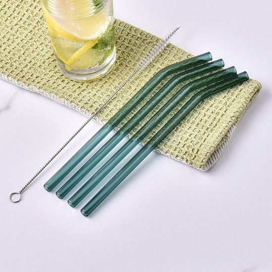 Трубочка стеклянная изогнутая изумрудная