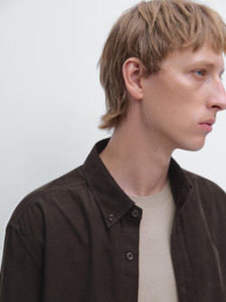 Massimo Dutti Рубашка прямого кроя в рубчик, коричневый