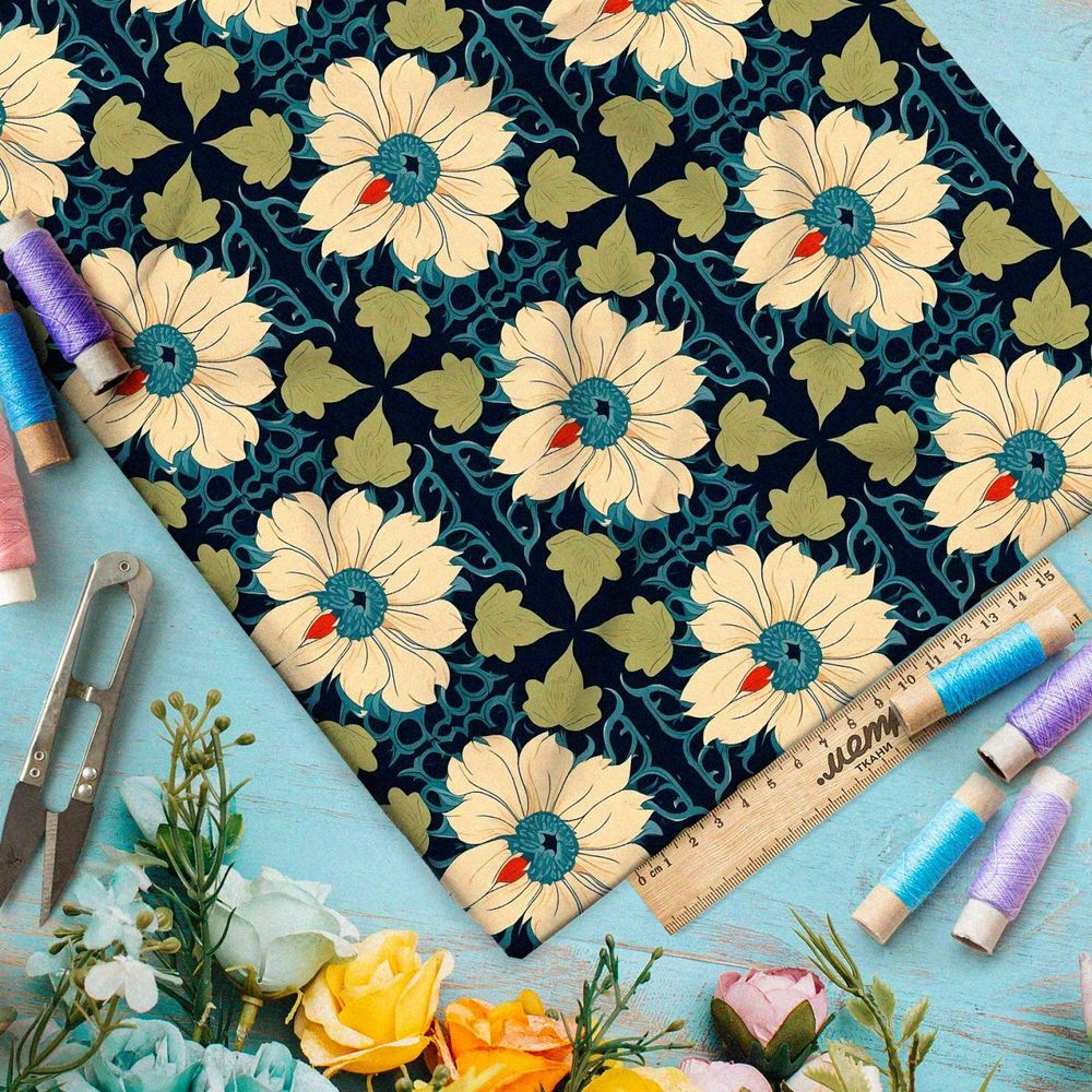 Ткань премиум габардин флорал феерия