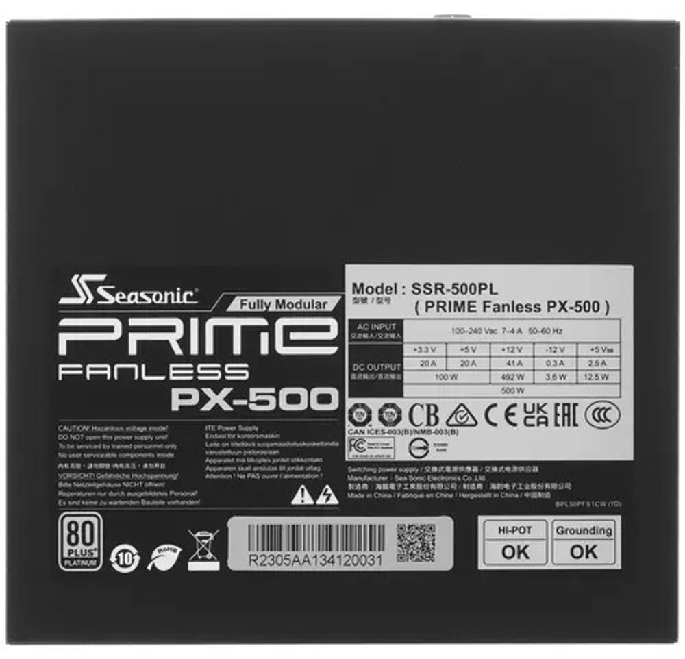 Блок питания Seasonic Prime Fanless PX-500 SSR-500PL 500 Вт
