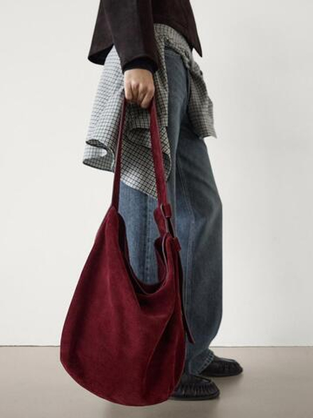 Massimo Dutti Замшевая сумка с плечевым ремнем, бордо