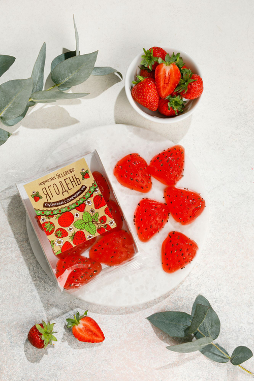 Мармелад Ягодень Клубничный с семенами Чиа / подложка / 140 г / ТМ Сибирский кедр