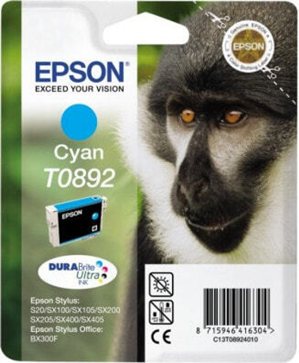 Epson Monkey T0892 Cyan DURABrite Ink Cartridge Подлинный Голубой 1 шт C13T089240