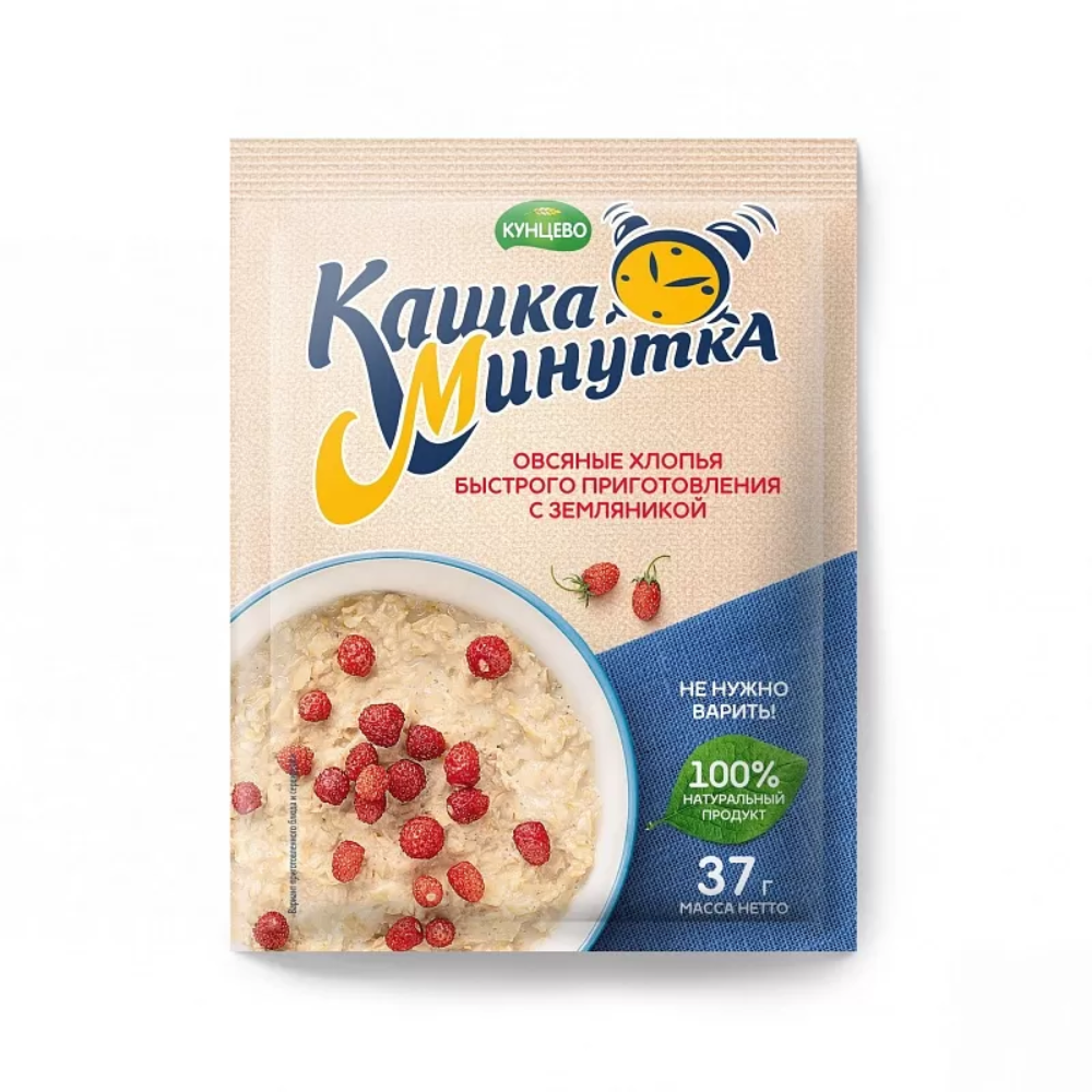 Каша Минутка овсяные хлопья с земленикой 37 гр