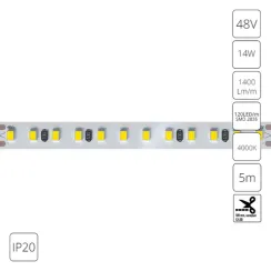 Светодиодная лента 48V 14,4W/m 4000К 5м IP20 Arte Lamp TAPE A4812010-06-4K