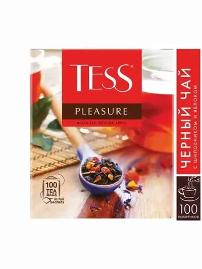 Черный чай с шиповником и яблоком Pleasure в пакетиках, 100 шт