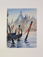 Картина авторская акварельная в паспарту 21х30 см на стену для интерьера "Венецианская романтика"
