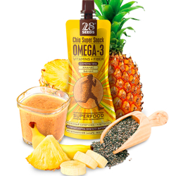 Супер-снек 28SEEDS, смузи без сахара Чиа Омега-3 Ананас и Банан, омега 6, клетчатка, протеин, Полезное фруктовое пюре