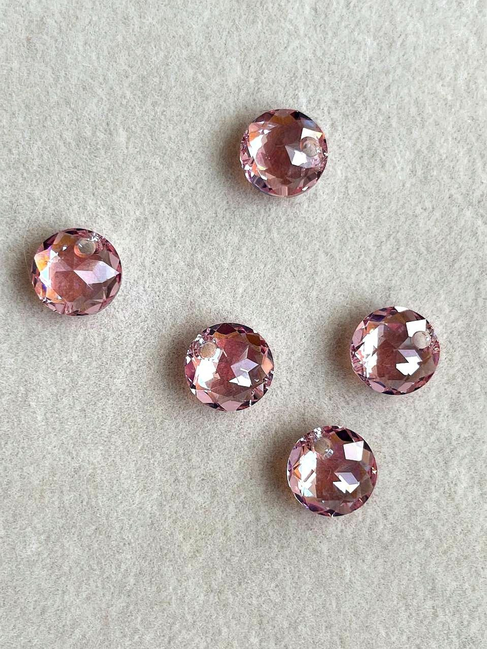 6430-lt.rose shim8 Кристалл "Круг" light rose shimmer 8мм, розовый с переливом