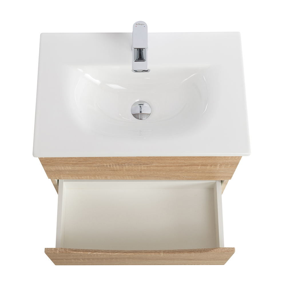 Тумба с раковиной подвесная BelBagno MARINO-CER-MINI-600-2C-SO-WO-P Rovere Bianco, раковина белая BB-8099-3-60