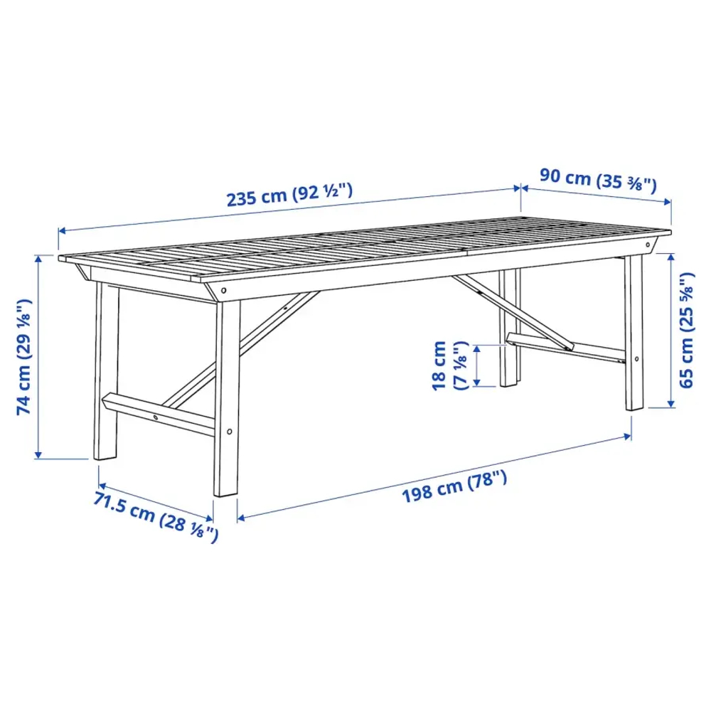 Стол садовый - IKEA BONDHOLMEN/БОНДХОЛЬМЕН ИКЕА, 74х235х90 см, белый