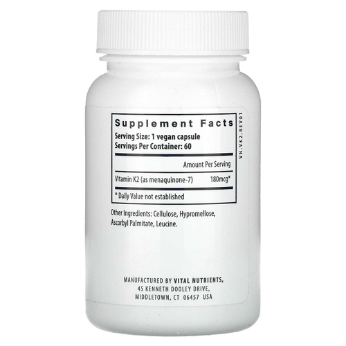 Vital Nutrients, Витамин K2-7, 60 веганских капсул (180 мкг в капсуле)