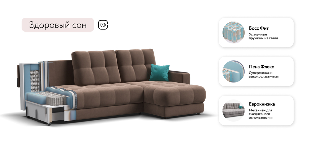 Угловой диван Босс Классик Велюр Монолит мокко