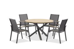 Timra T-N, комплект обеденной мебели антрацит/натуральный, алюминий/тик