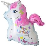 Шар (31"/79 см) Фигура, Милый единорог, С Днем Рождения, Розовый