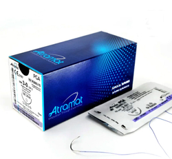 Нить рассасывающаяся Atramat ПГА фиолетовая 75см, игла колющая