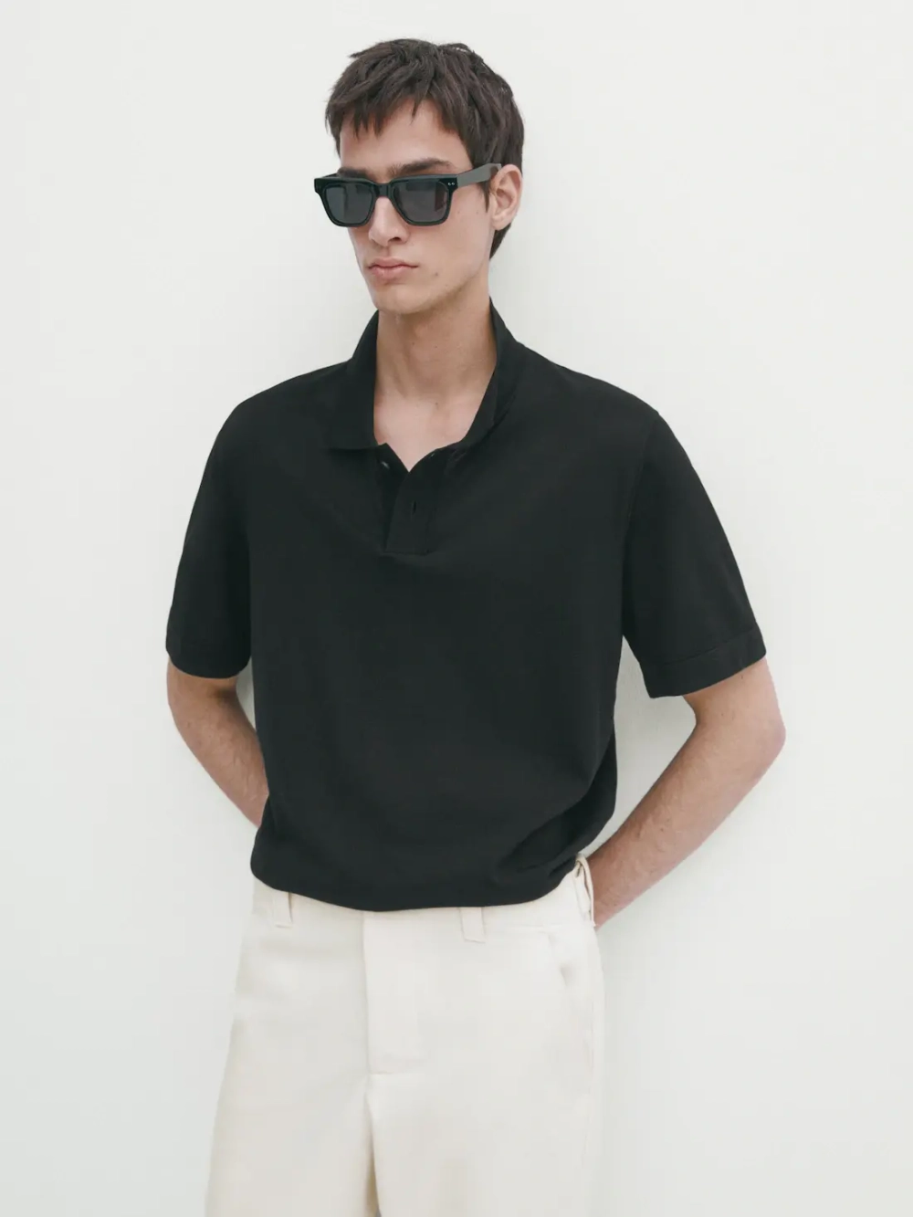 Massimo Dutti Футболка-поло с короткими рукавами, черный