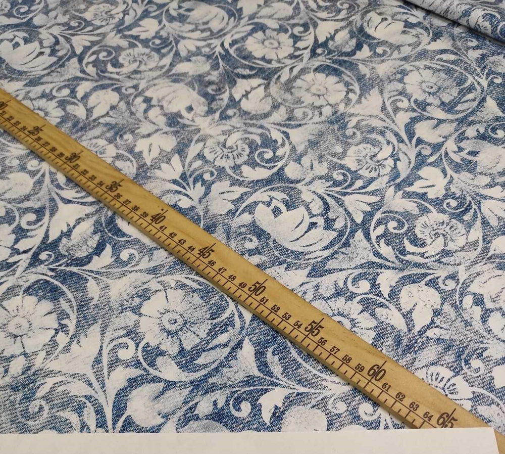 Дюспо (курточная ткань). Принт- Джинс абстракция, 2м