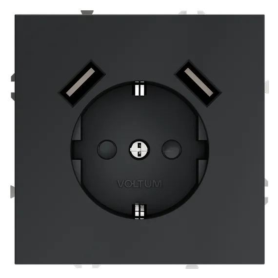 Розетка встраиваемая VOLTUM S70 с заземлением и защитными шторками, 16А, с USB, A+A, (графит) vls040407