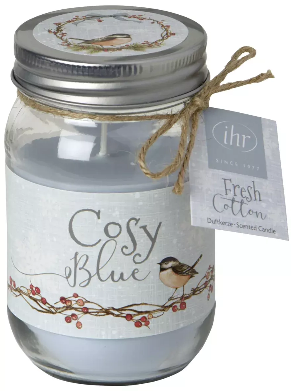 IHR - Свеча в баночке 50ч Chickadee Light Blue Fresh Cotton / артикул   KST822849  / GTIN 686423663338