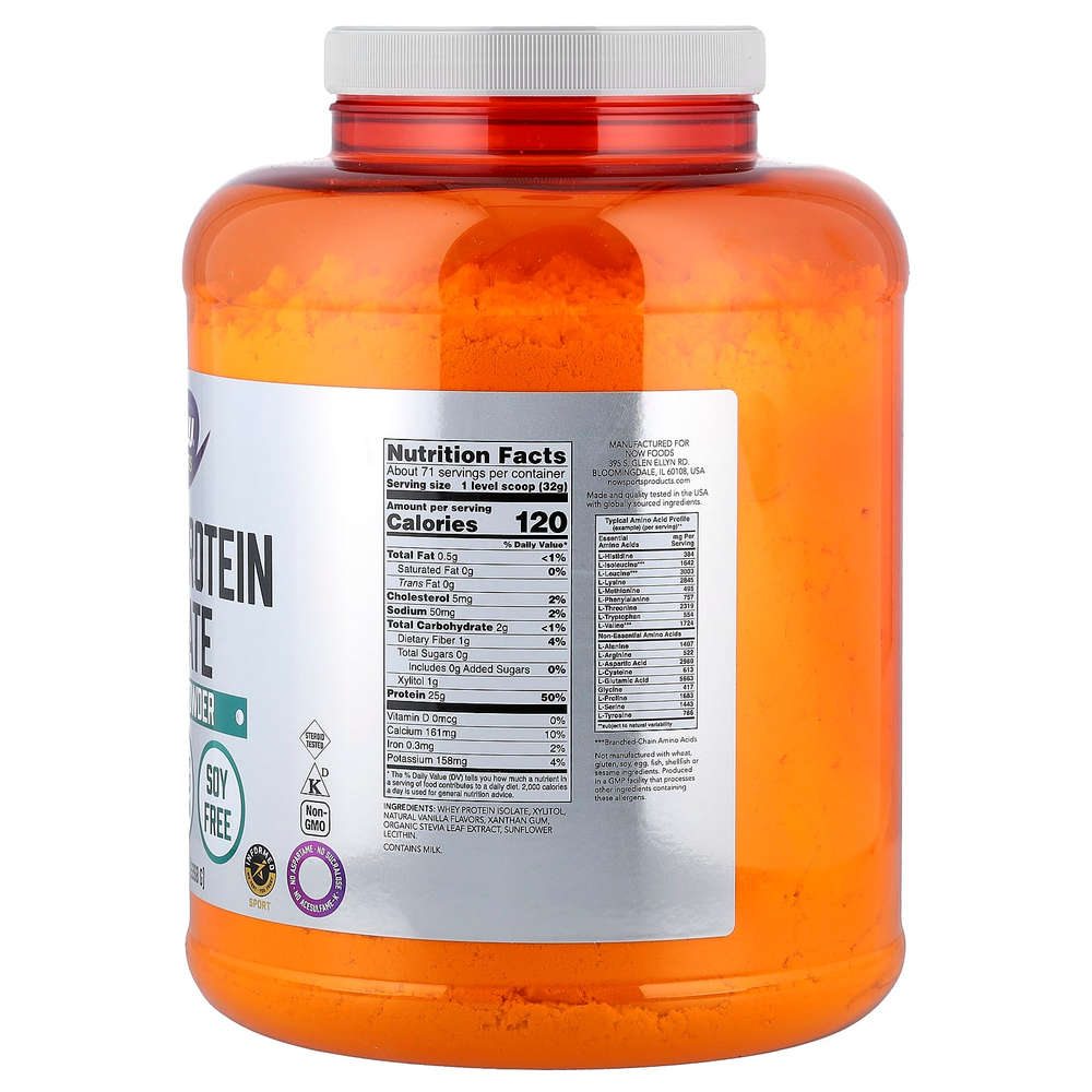 NOW Foods, Sports, изолят сывороточного протеина, сливочная ваниль, 2268 г (5 фунтов)