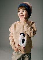 Шапка вязаная с отворотом (теплый беж + джинс)