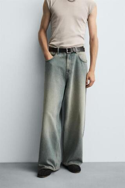 ZARA ДЖИНСЫ BAGGY FIT, ЗЕЛЕНОВАТО-СИНИЙ