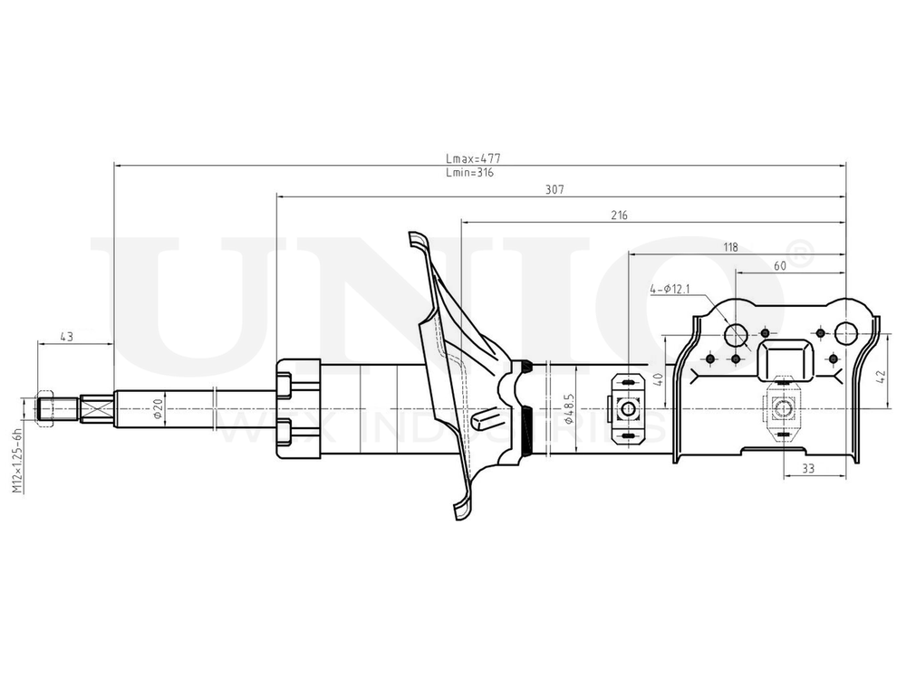 Амортизатор газовый передней подвески правый UNIO SAB-10107