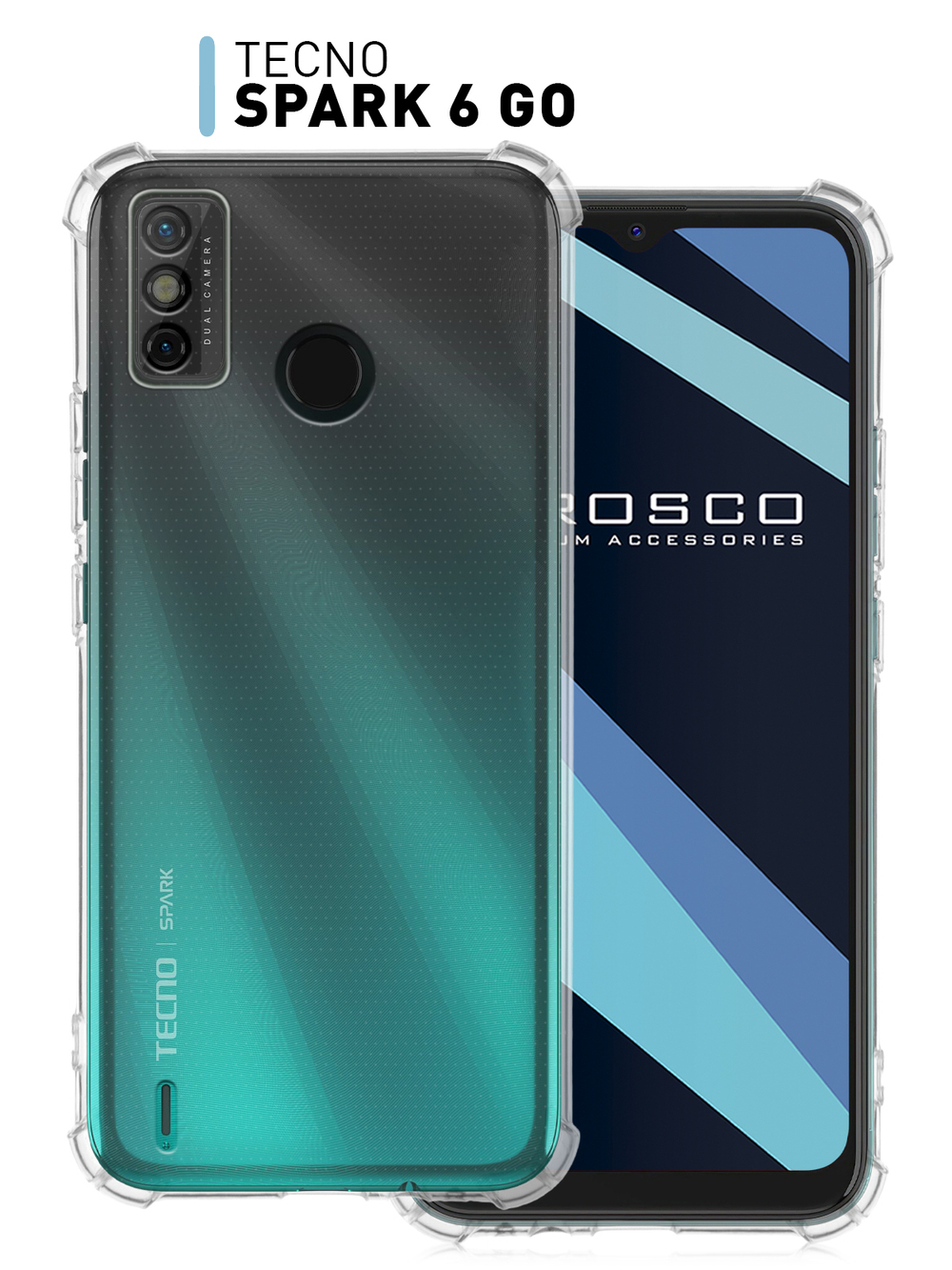 Чехол ROSCO для Tecno Spark 6 Go оптом (арт. TCN-S6GO-HARD-TPU-TRANSPARENT)