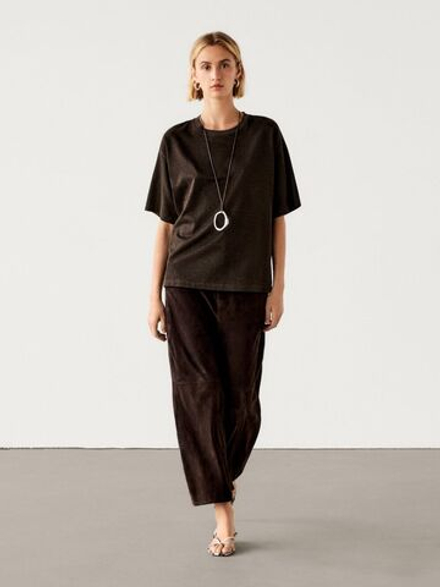 Massimo Dutti Футболка с короткими рукавами, коричневый