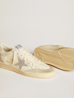 Ball Star with silver Swarovski micro-crystal star and metallic silver leather heel tab