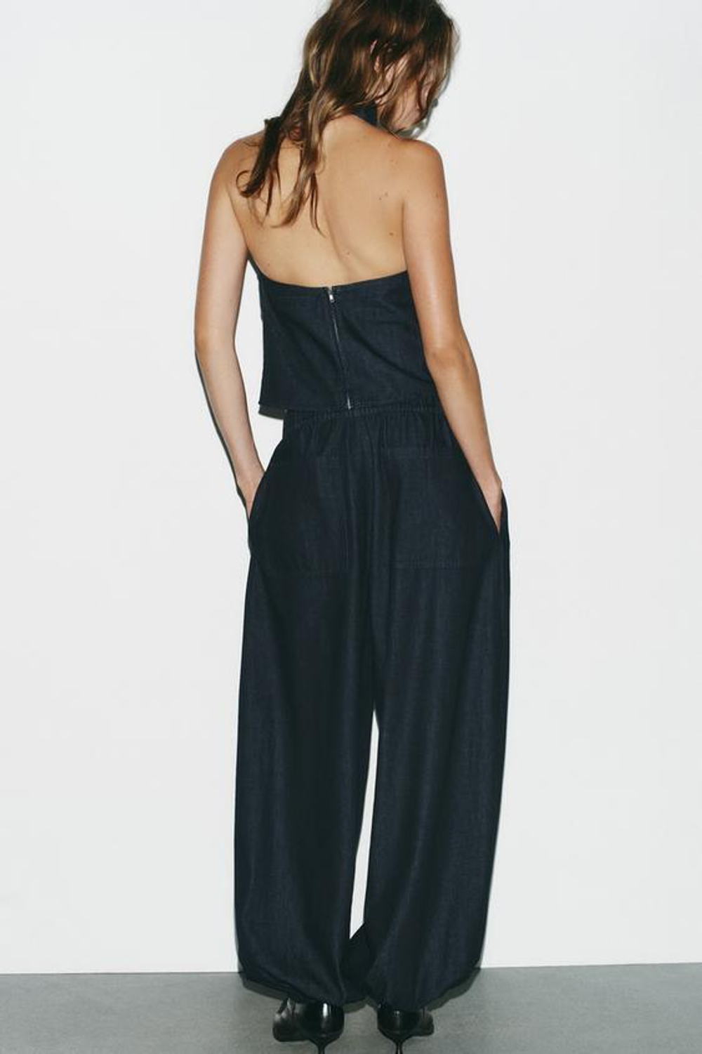 ZARA БРЮКИ-БАГГИ DENIM TRF, ТЕМНЫЙ ИНДИГО