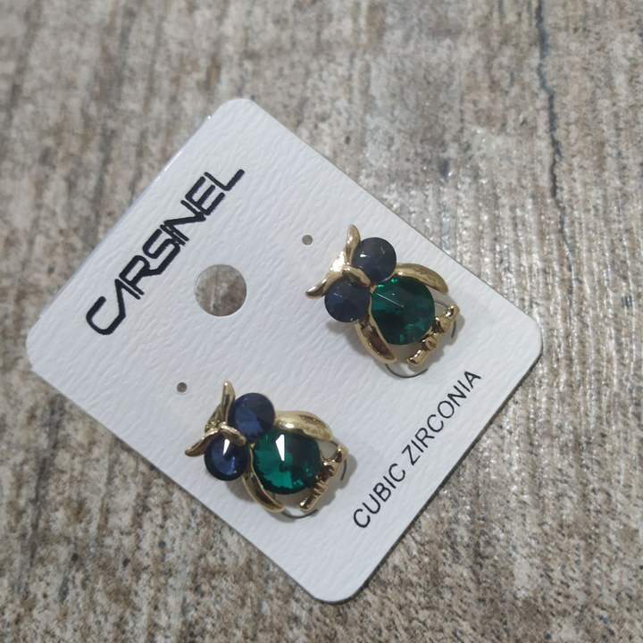 Серьги-гвоздики Сова на ветке кристалл цвет зеленый глаза синие металл золотистый