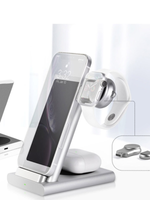 Беспроводное зарядное устройство на алюминиевой подставке W20 3 в 1 (CS5700-TS) Silver COTEetCI