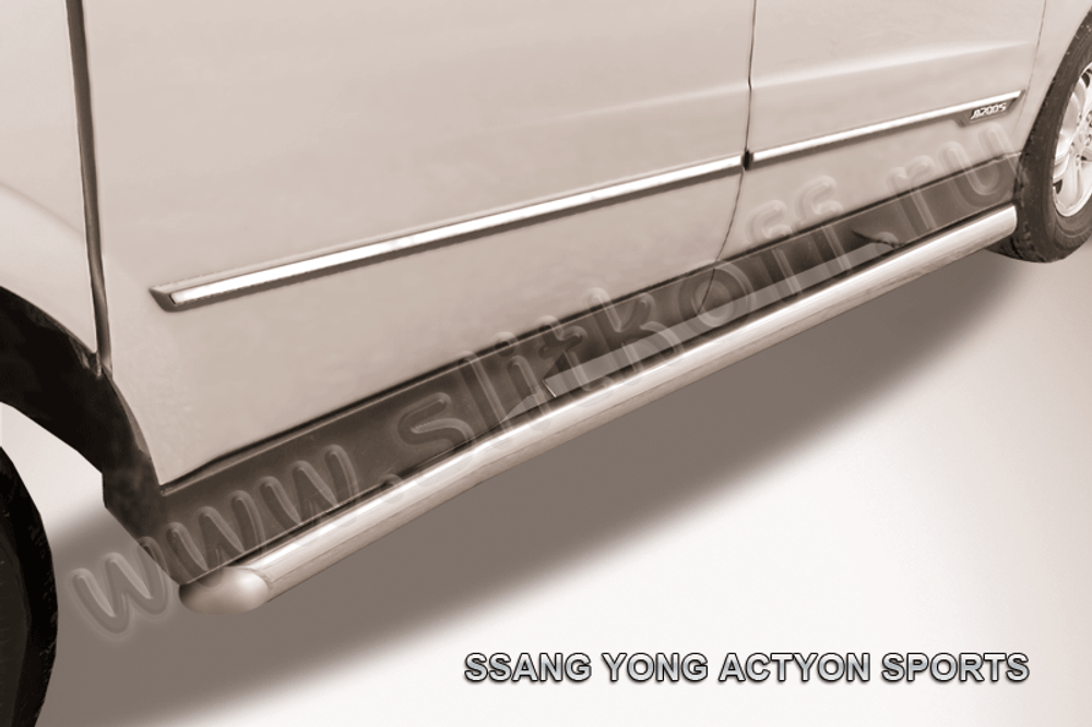 Пороги из нержавейки SsangYong Actyon Sport (2012-2016) d76 с гибами