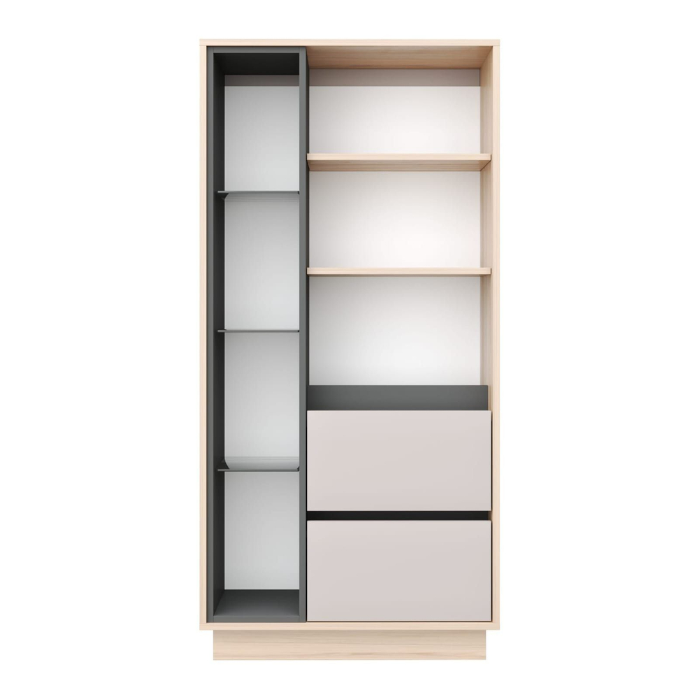 Шкаф-пенал напольный с полками для гостиной Рэя Туя светлая/Кашемир 72х32х150