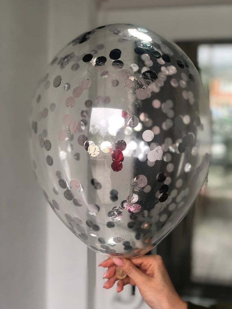 Воздушный шар с наполнением конфетти круглое серебряное ПАЛИТРА №4179