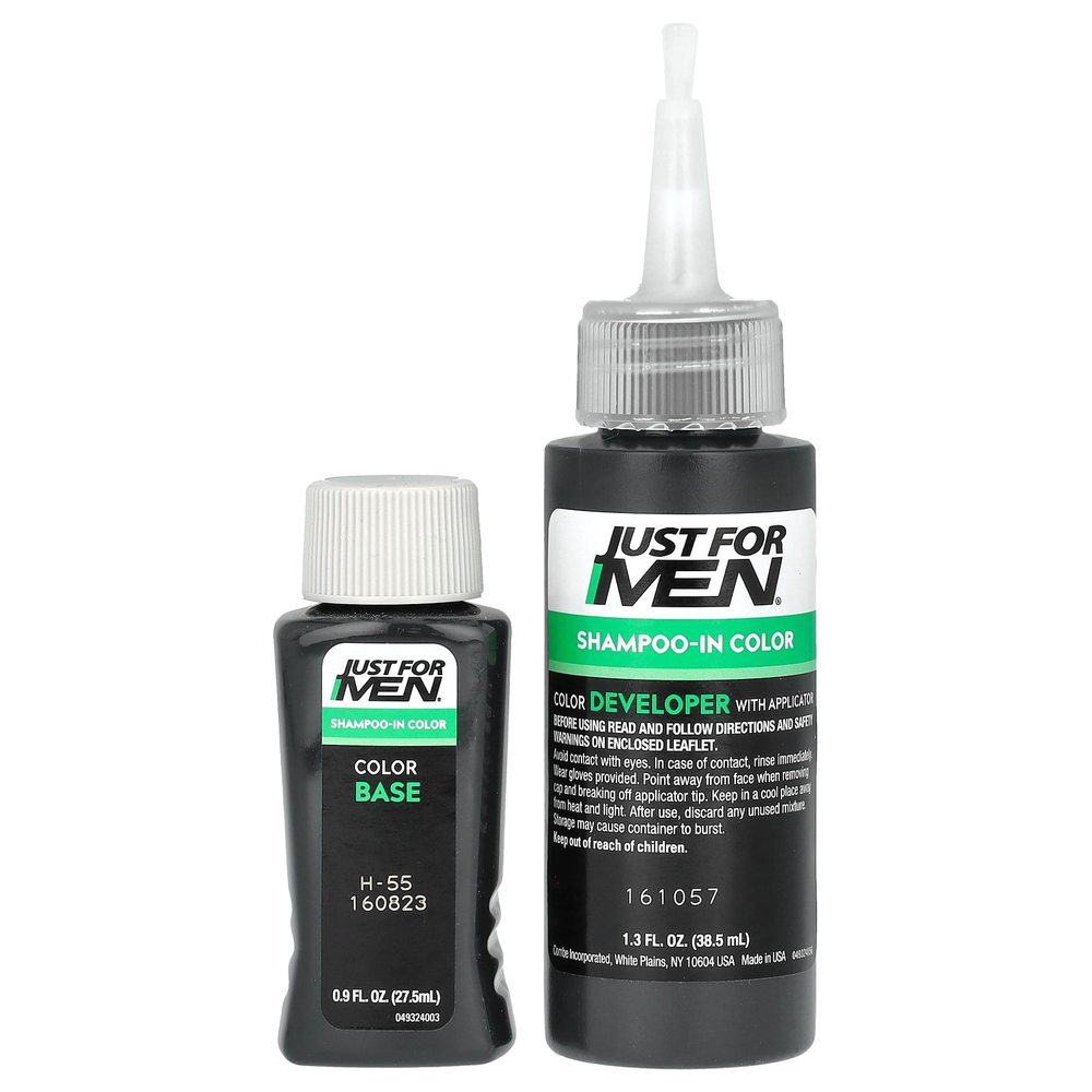 Just for Men, шампунь для окрашивания, черный H-55, набор для одноразового окрашивания волос