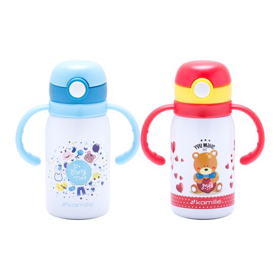Термос для детей 300 мл. из нержавеющей стали Kamille КМ-2027 с трубочкой и двумя ручками